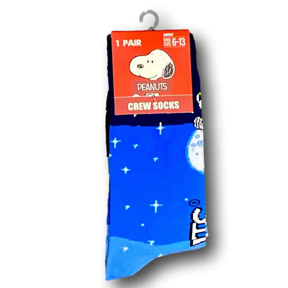 3/$20 Peanuts Snoopy Moon & Stars Funny Novelty Crew Socks - NWT